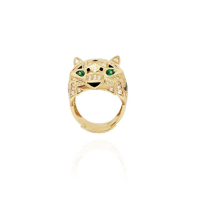 women's rings with pear-shaped diamond -Iced-Out Poly-Leopard Ring (14K)