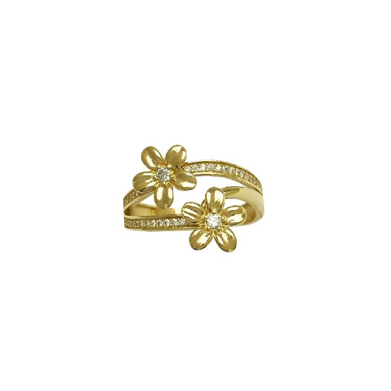 women's rings with fine craftsmanship -Pavé Sash Twin Flowers Ring (14K)