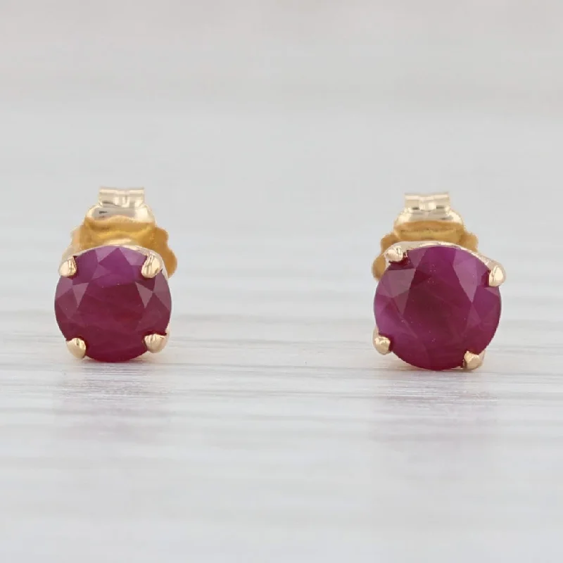 women's earrings with teardrop diamonds -0.80ctw Ruby Stud Earrings 14k Yellow Gold July Birthstone Round Solitaire Studs