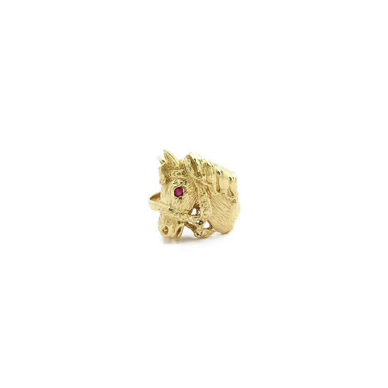 women's rings with minimalist style -Racehorse Head Ring (14K)