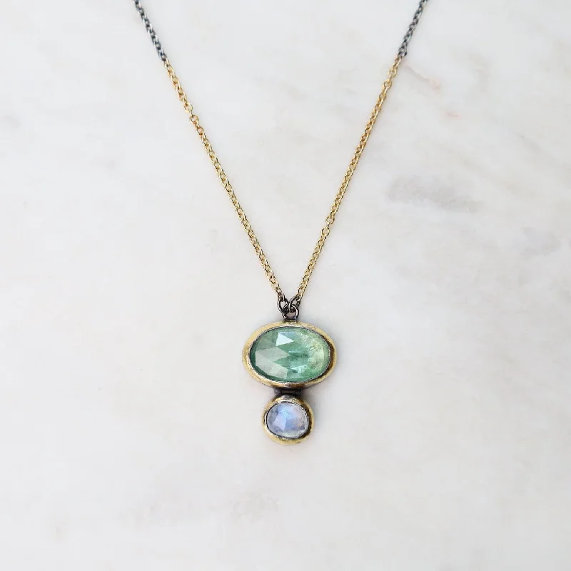 women's necklaces with infinity symbol -Green Kyanite & Moonstone Double Rim Necklace