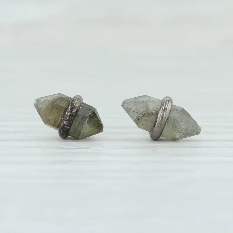 women's earrings with teardrop diamonds -New Labradorite Crystal Stud Earrings Sterling Silver Pierced