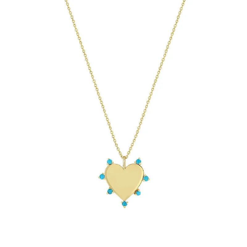 women's necklaces with geometric pendant -14k 7 Prong Turquoise Heart Pendant Necklace