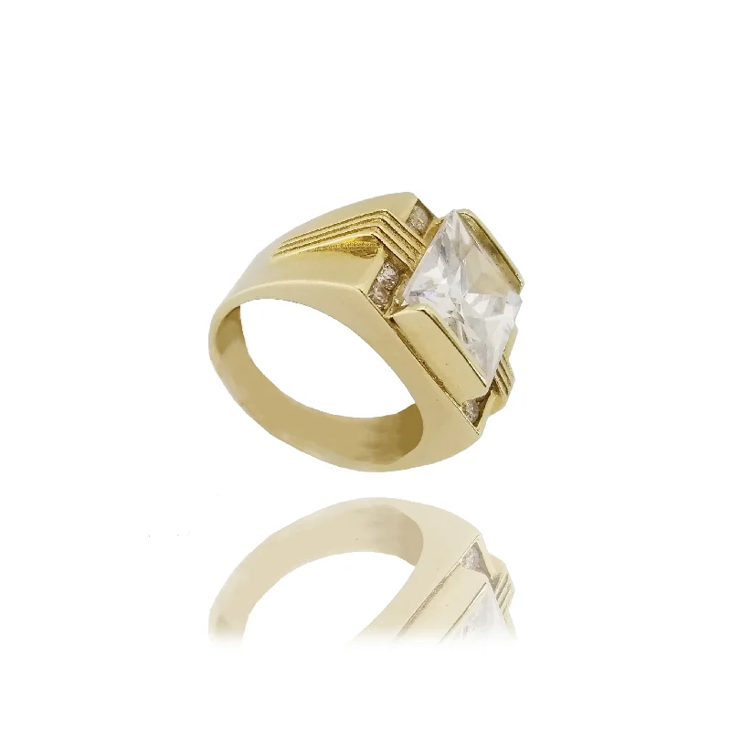 women's rings with boho chic design -White Emerald cut Ring (14K)