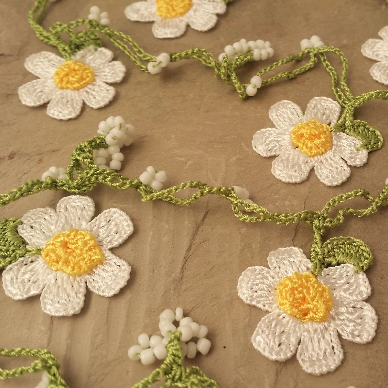 women's necklaces with gemstone accent -White & Yellow Crocheted Lariat Necklace