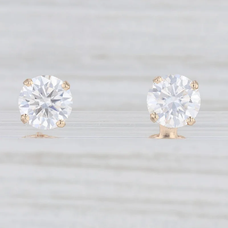 women's earrings with oval design -2.86ctw Moissanite Stud Earrings 14k Yellow Gold Round Solitaires