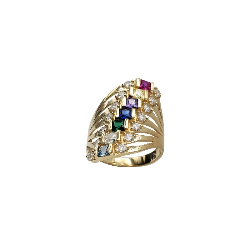 women's rings with delicate diamond accents -Zirconia Multicolor Semanario 7 Row Lady Ring (14K)