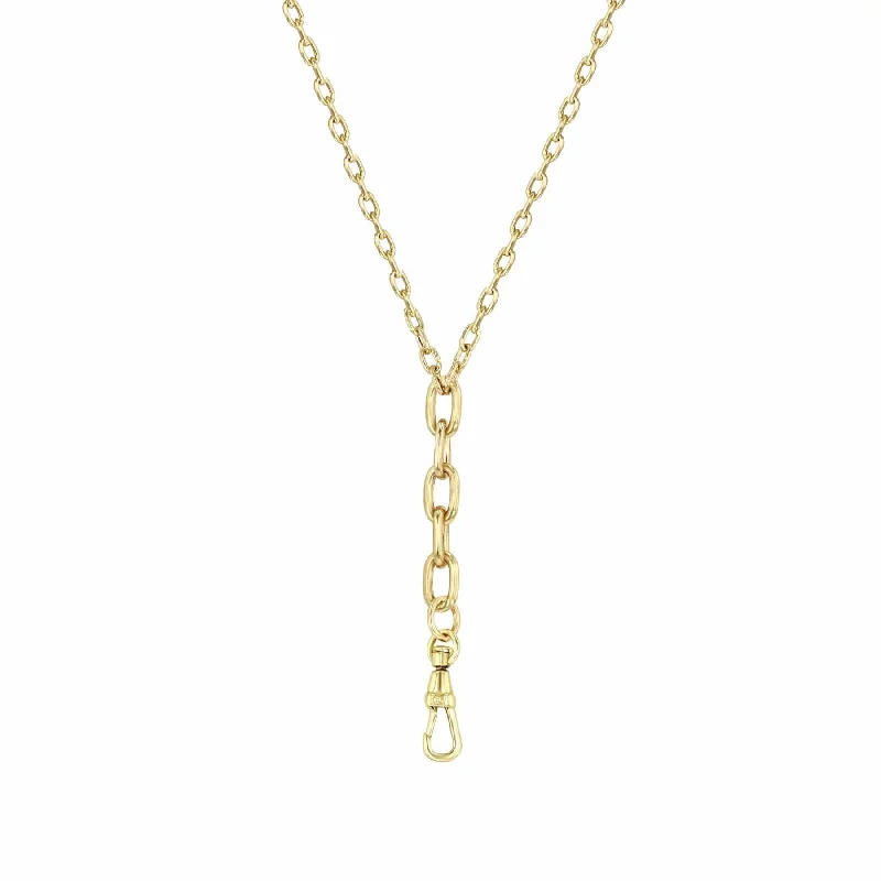 women's necklaces with minimalist pendant -14k Square Oval Link Chain Lariat Necklace with Fob Clasp