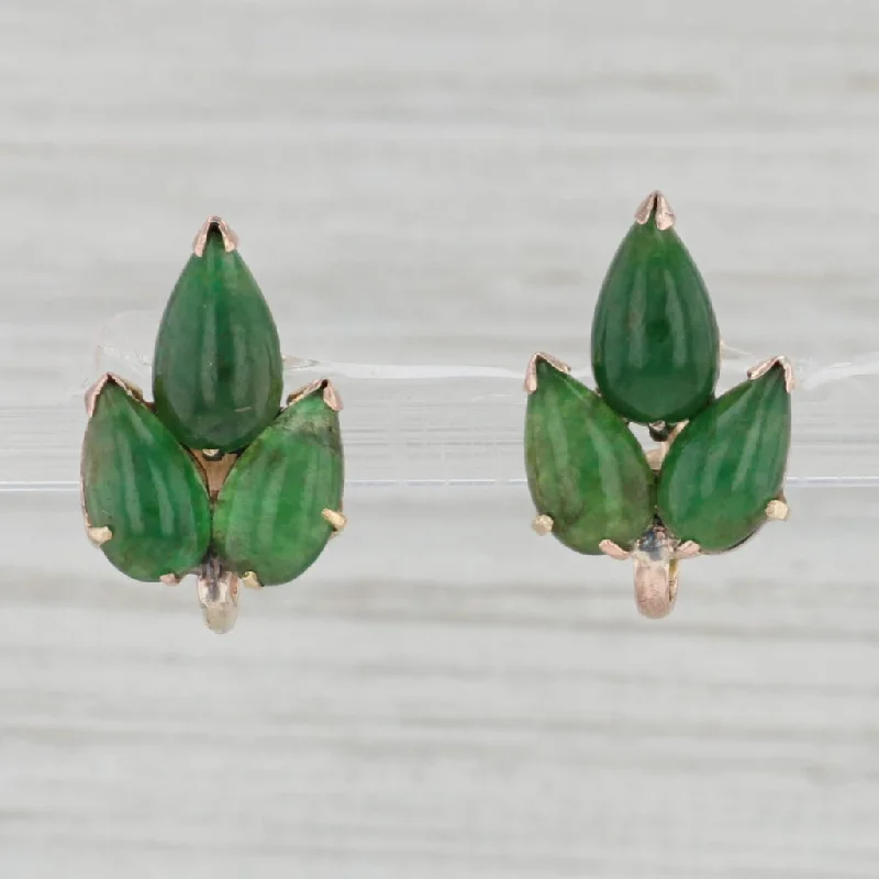 women's earrings with statement design -Vintage Green Jadeite Jade Earrings 14k Yellow Gold Non Pierced Screw Back