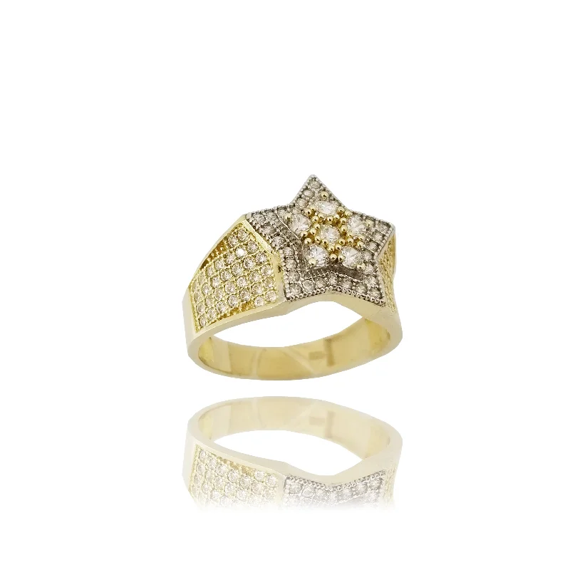 women's rings silver -Iced Out CZ Star Two-Toned Ring (14K)