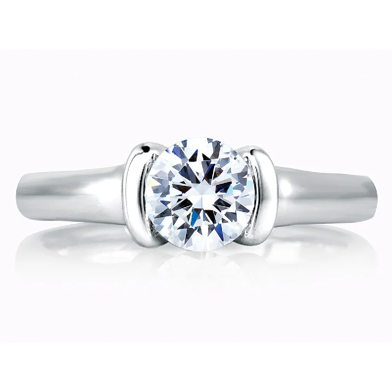 women's engagement rings with split shank -A.Jaffe Classic Half Bezel with Profile Diamond Solitaire Ring MES399/77