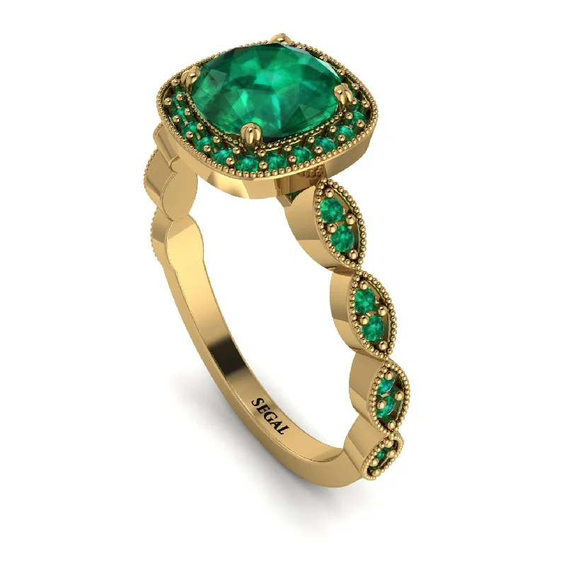 women's engagement rings with classic solitaire -Vintage Inspired Emerald Halo Ring - Frances No. 19