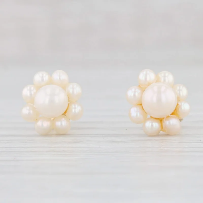 women's earrings with subtle elegance -Cultured Pearl Halo Stud Earrings 10k Yellow Gold Pierced Studs