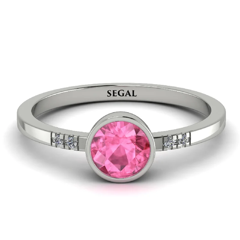 women's engagement rings with tapered baguette -Bezel Minimalist Pink Moissanite Ring - Kinsley No. 803