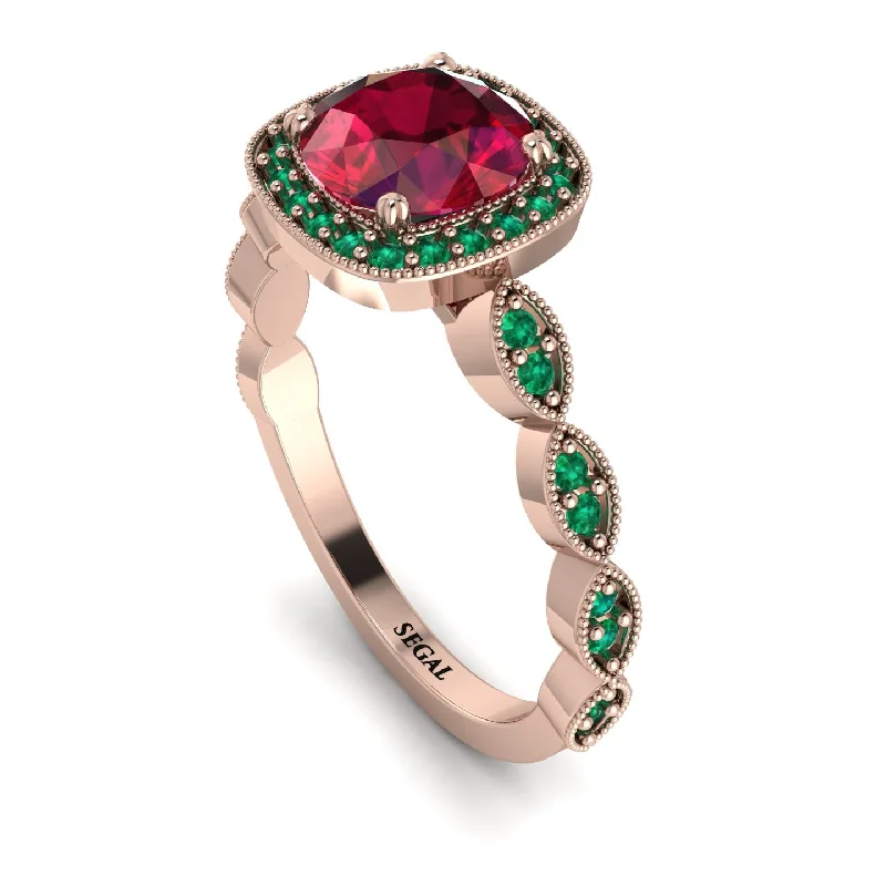 women's engagement rings with twist band -Vintage Inspired Ruby Halo Ring - Frances No. 26