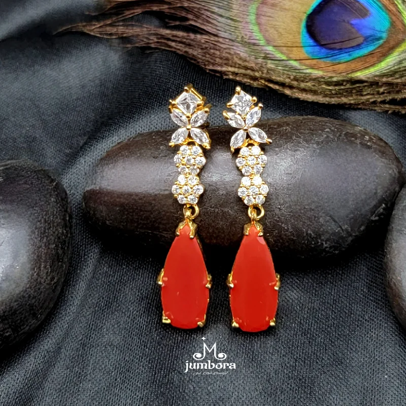 women's earrings with chunky style -Partywear Designer Floral White & Orange AD Zircon Earrings