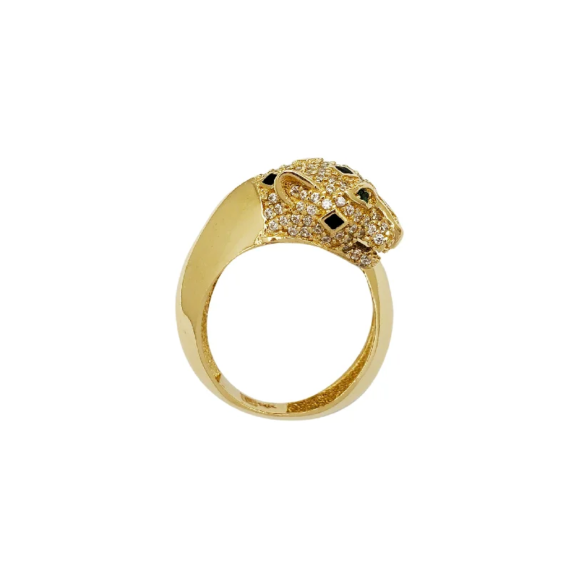 women's rings with twist band -Stone-Set Coiled Leopard Head Ring (14K)