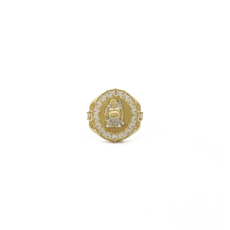 women's rings with sparkling diamond -Two-Toned Buddha Signet Ring (14K)