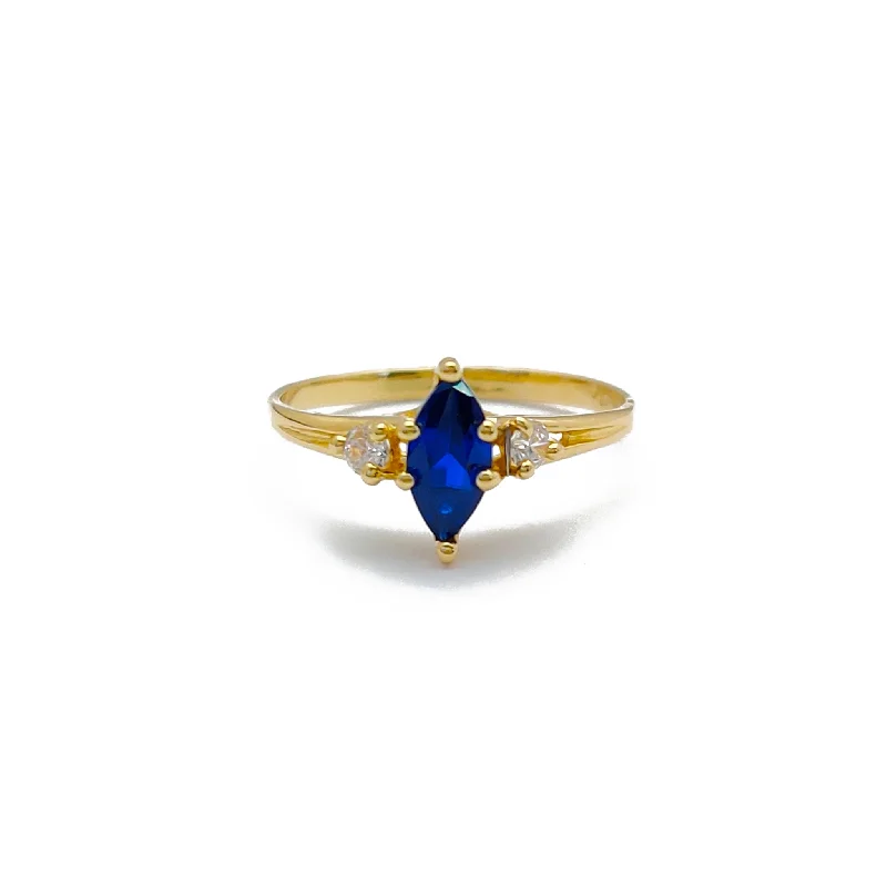 women's rings with artistic setting -Blue Marquise Triumvirate Ring (14K)