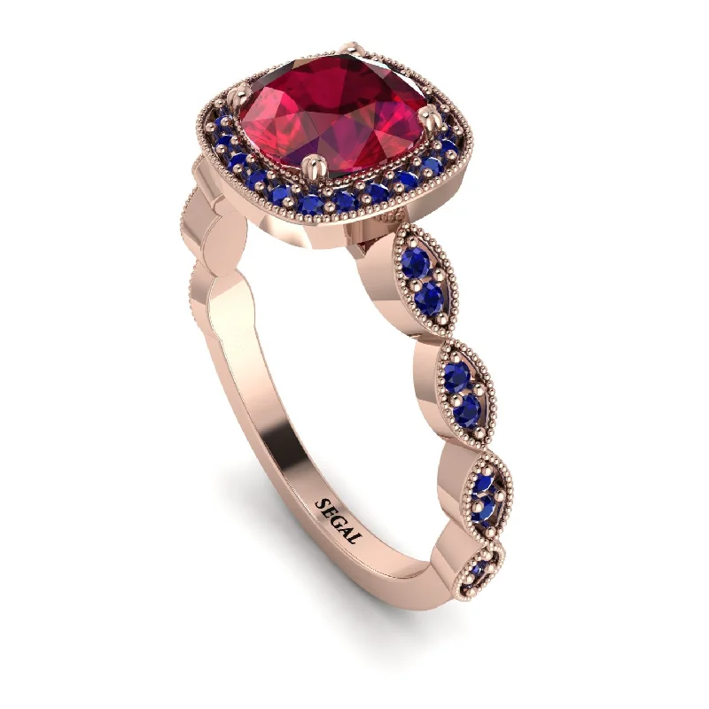 women's engagement rings with engraved band -Vintage Inspired Ruby Halo Ring - Frances No. 71