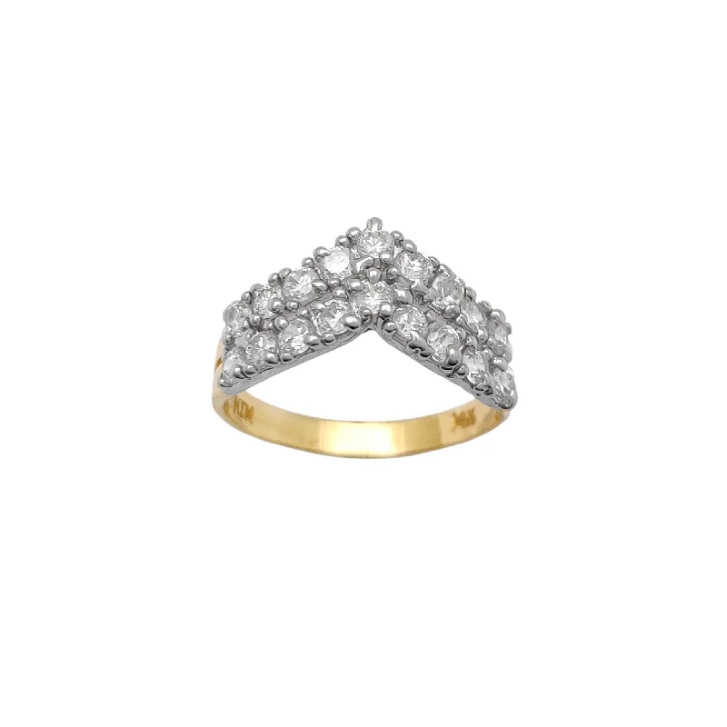 women's rings with halo setting -Double-Row CZ Chevron Insignia Ring (14K)