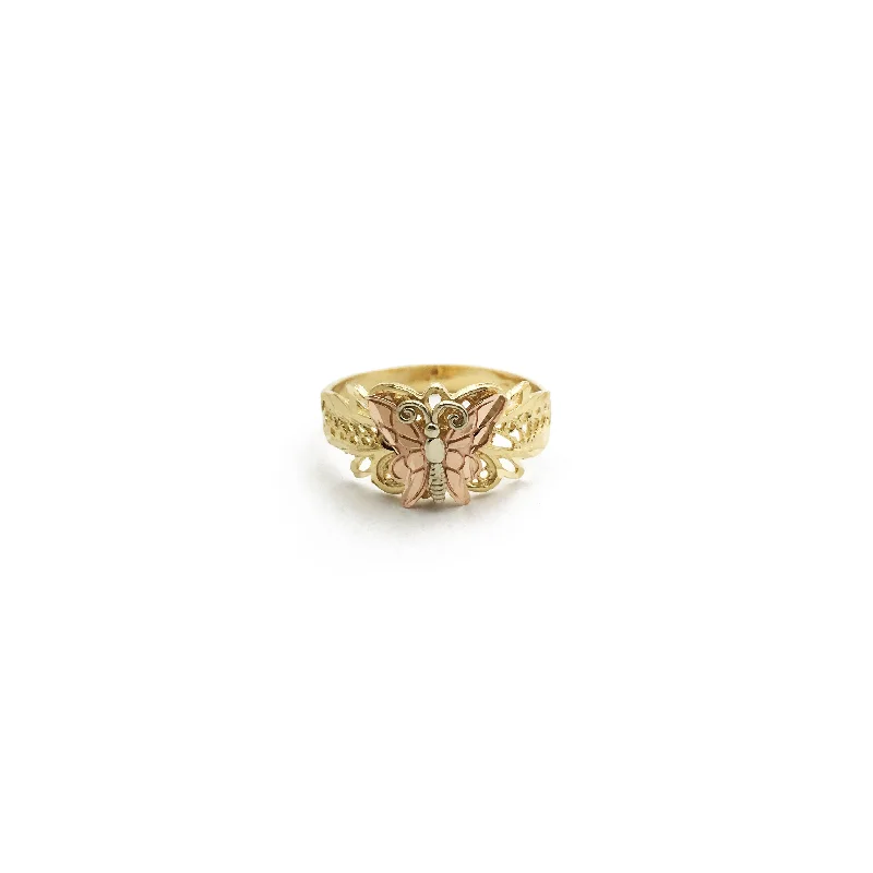 women's rings with understated beauty -Rosy Lace Butterfly Ring (14K)