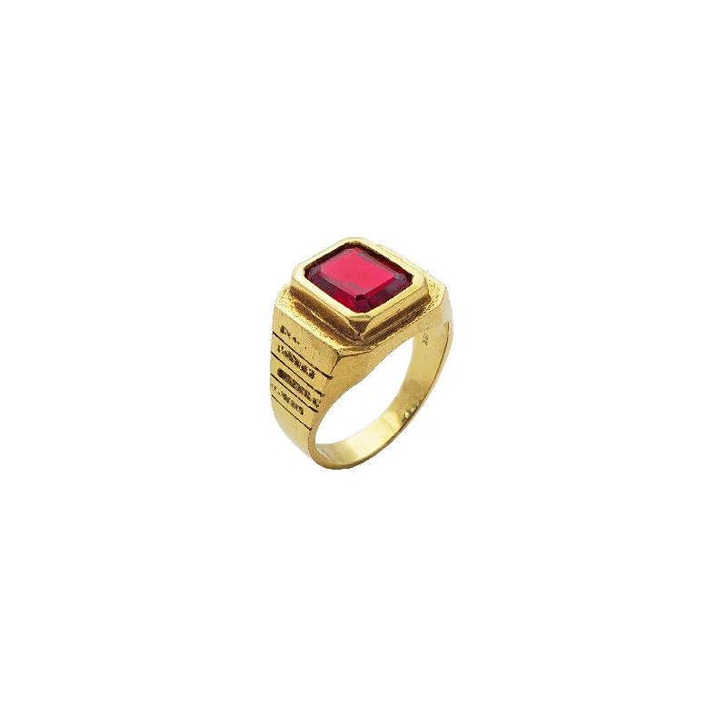 women's rings with intricate design -Emerald Cut Red Stone Ring (18K).