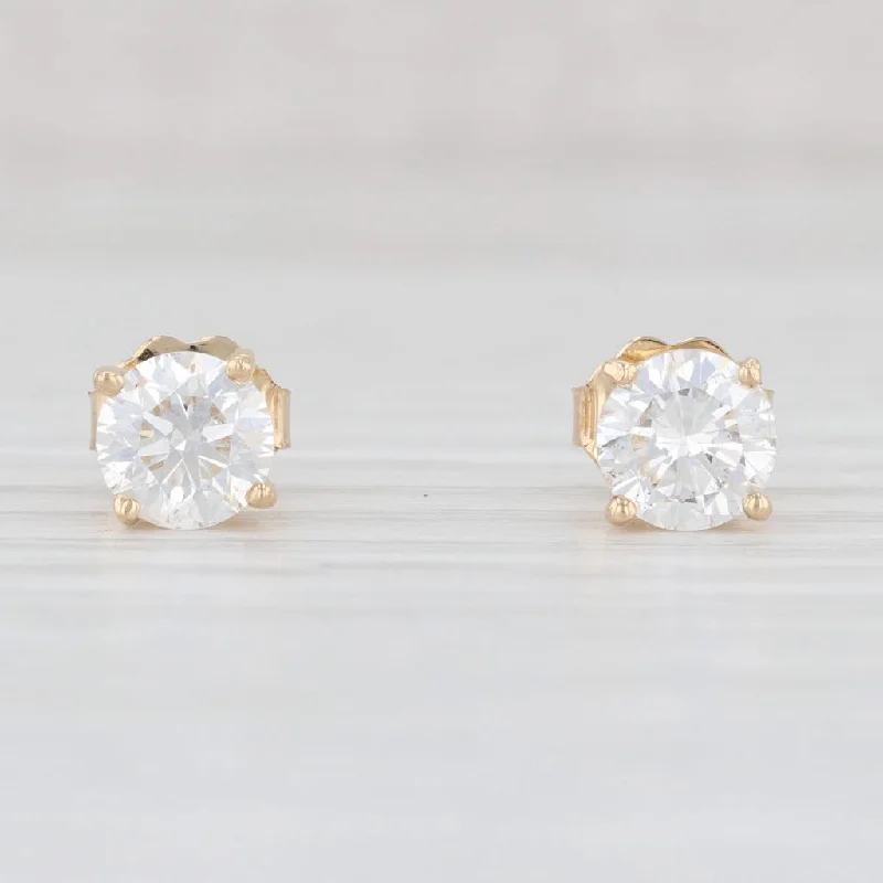 women's earrings with cubic zirconia stones -1.44ctw Diamond Stud Earrings 14k Yellow Gold Round Solitaire Studs