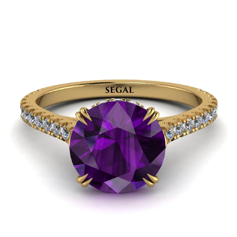 women's engagement rings with infinity symbol -Hidden Diamond Double Cat Claw Prongs Amethyst Ring - Hazel No. 301