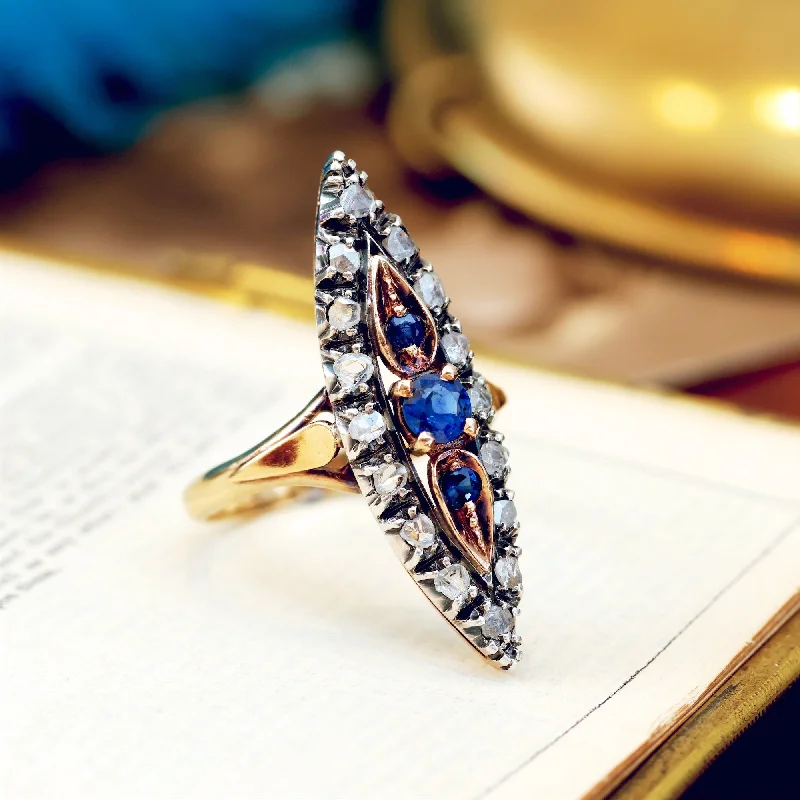 women's engagement rings with princess-cut halo -Extravagant Vintage Sapphire & Diamond Cocktail Ring