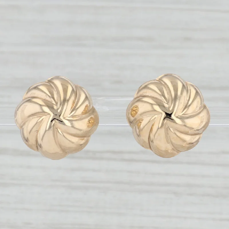 women's earrings with drop and hook -Pinwheel Swirl Button Earrings 14k Yellow Gold Pierced Studs