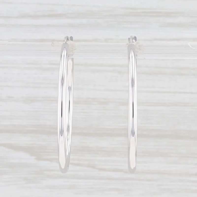 women's earrings with adjustable hooks -New Round Hoop Earrings 14k White Gold Snap Top Pierced Hoops 35mm X 2mm