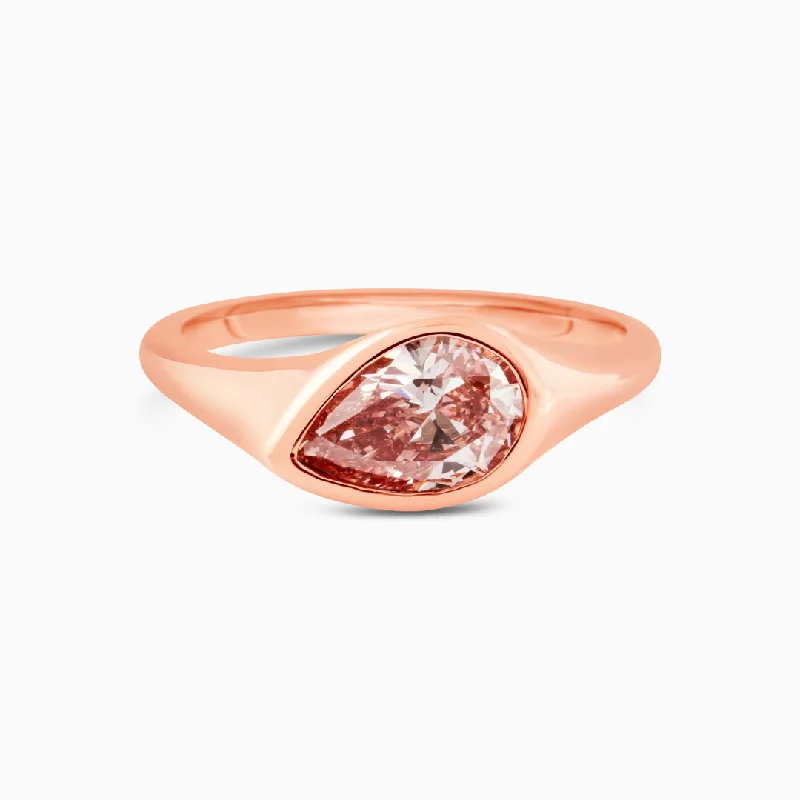 women's engagement rings with pear-shaped diamond -Pink Pear Diamond Signet