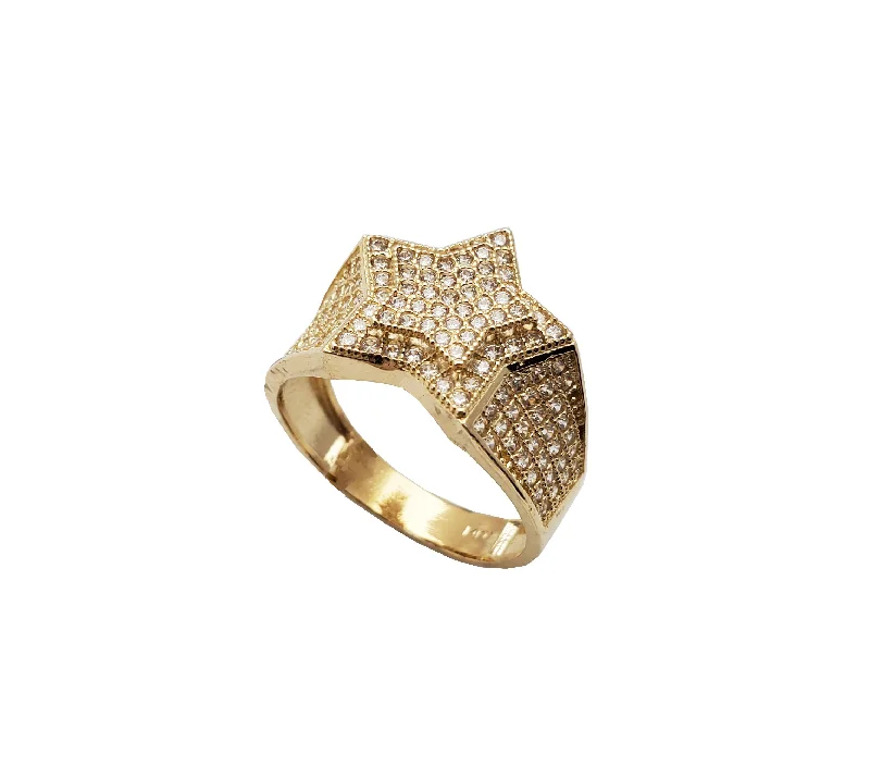 women's rings with layered look -Iced-Out Star Ring (14K)