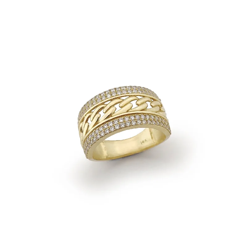 women's rings with vintage-inspired design -Icy Interlaced Cuban Link Ring (14K)