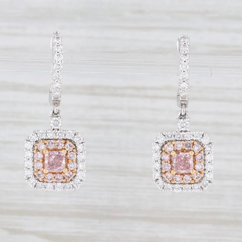 women's earrings with modern design -Luca 1.66ctw Pink Diamond Halo Dangle Huggie Hoop Earrings 18k Gold Carte Blu