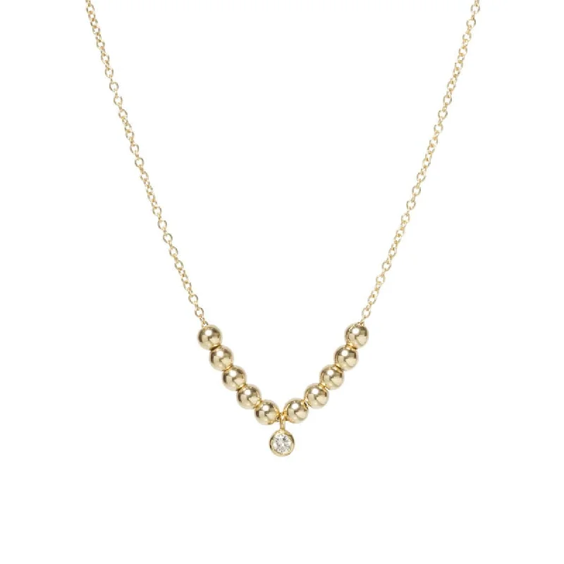 women's necklaces with simple heart pendant -14k Gold Bead Necklace With Diamond Center