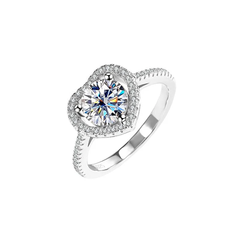 women's engagement rings with mixed metals -Diamond Halo Heart Ring | S925 | Moissanite