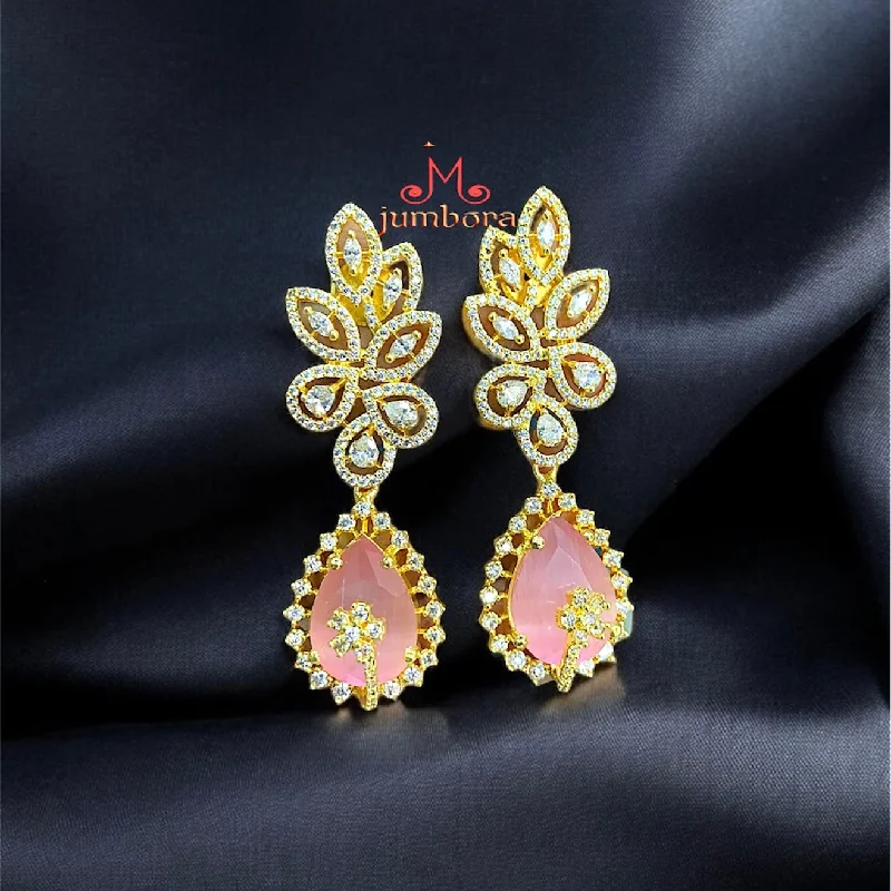 women's earrings with fancy hoop design -Partywear Designer White & Pink AD Zircon Earrings