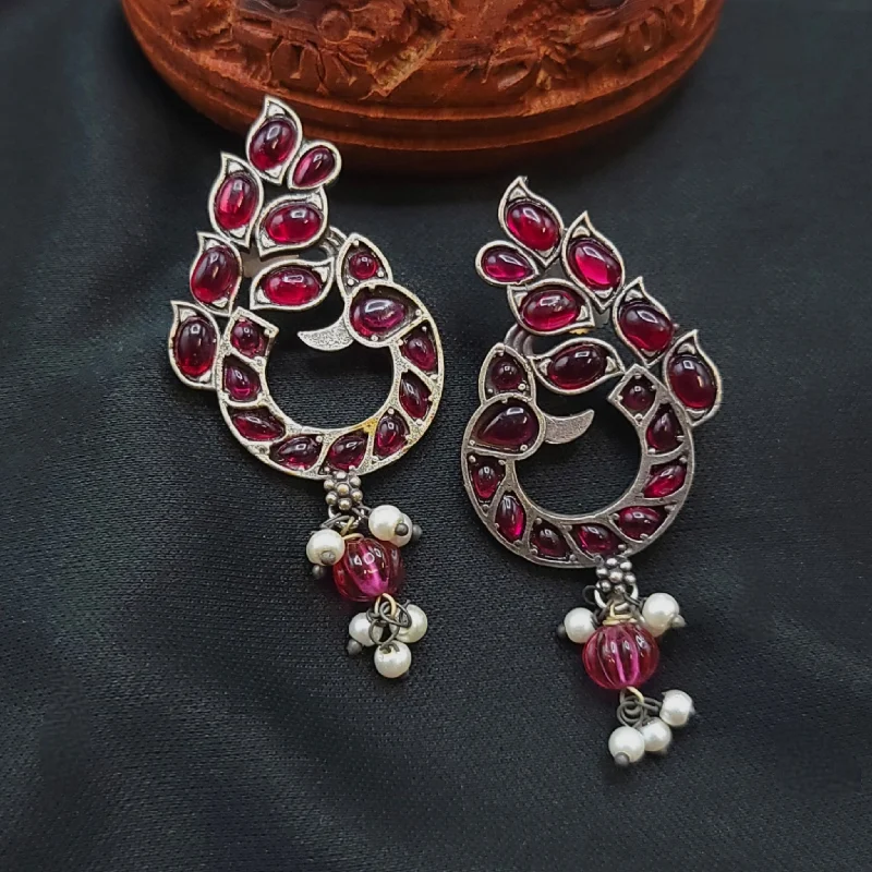 women's earrings with circular design -Peacock Oxidized German Silver Kemp Earrings