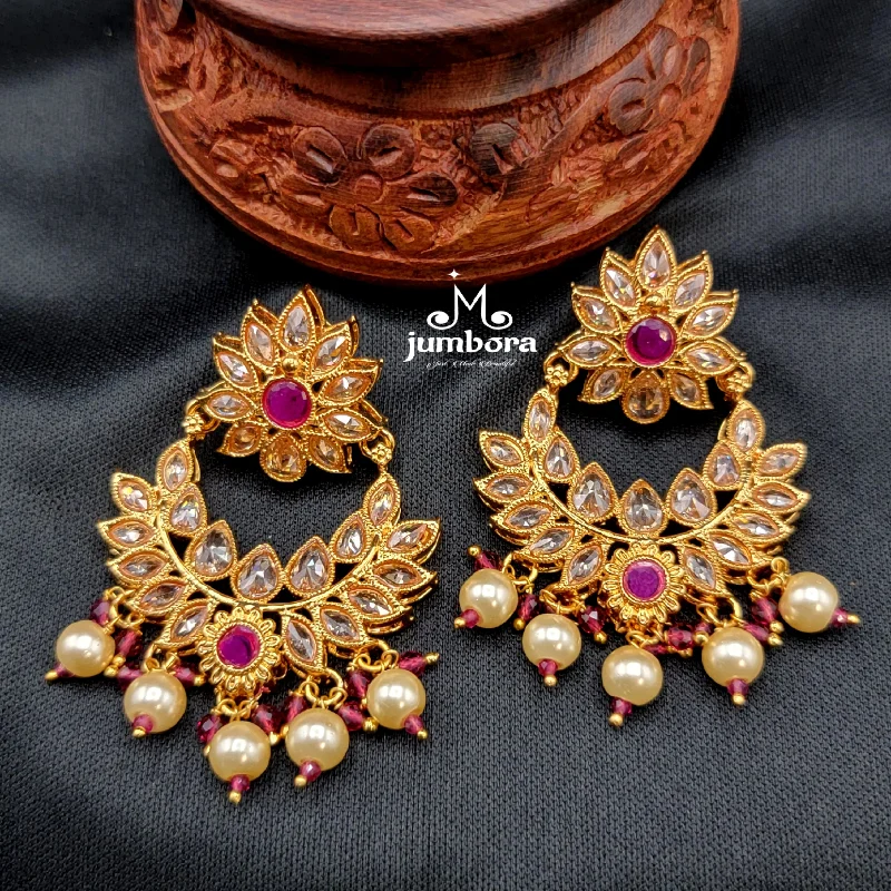 women's earrings with amethyst -Antique Gold LCD Champagne AD stones Chaandbali Earrings