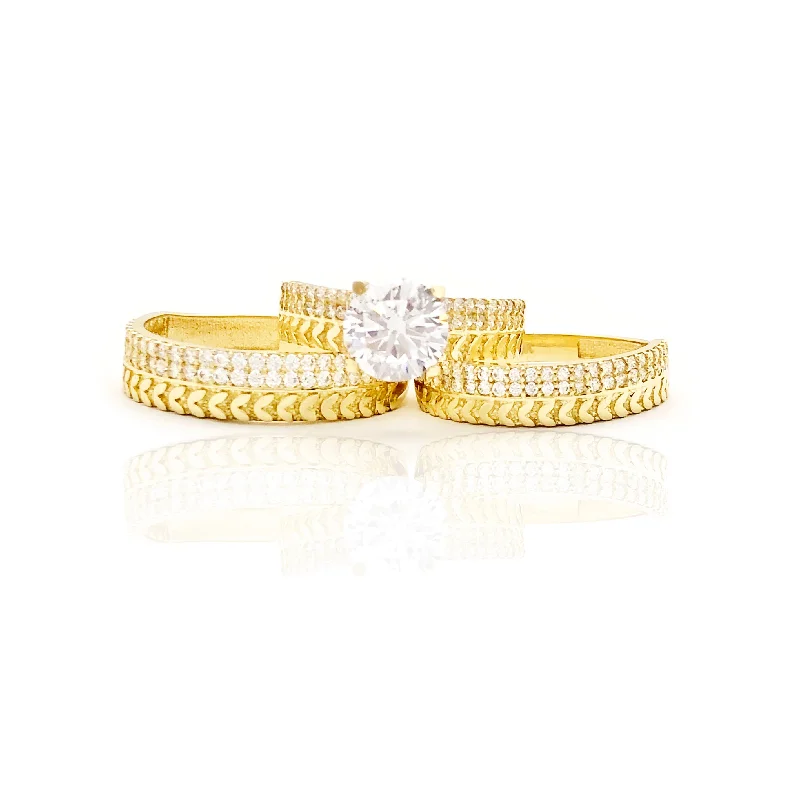 women's rings with understated beauty -Three Pieces Omnomnomagon Shape Row & CZ Row Ring (10K)