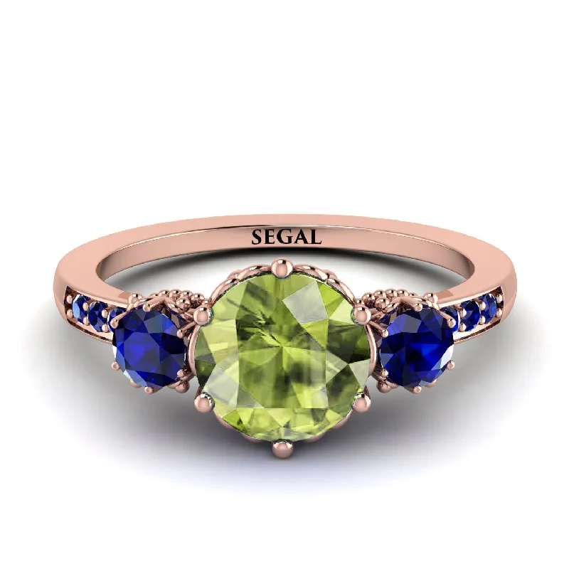 women's engagement rings with oval diamond -Vintage 3 Stones Peridot Ring With Micro Pave - Luna No. 711