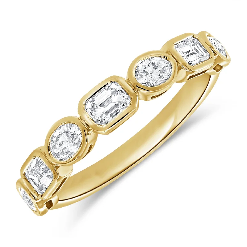 women's engagement rings with custom engraving -Elegant 14K Gold Mixed-Cut Diamond Band