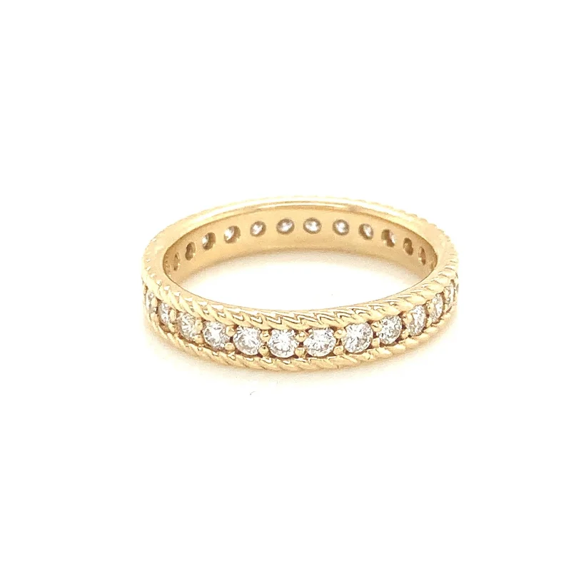 women's engagement rings with rose gold -Twisted Gold Channel Diamond Band Ring