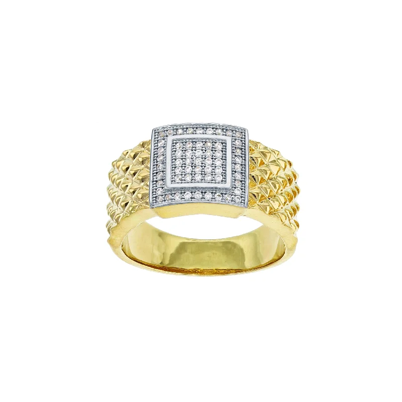 women's rings with split band -Two-Tone Pave Men's Ring (14K)