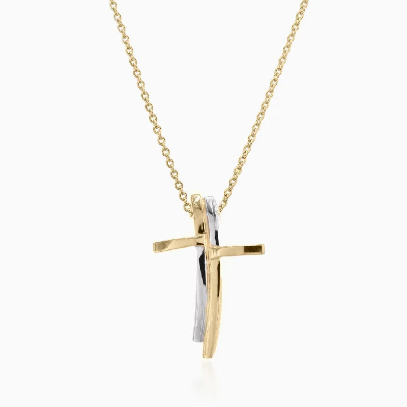 women's necklaces with pearl drop -Two-Tone Gold Split Cross Necklace