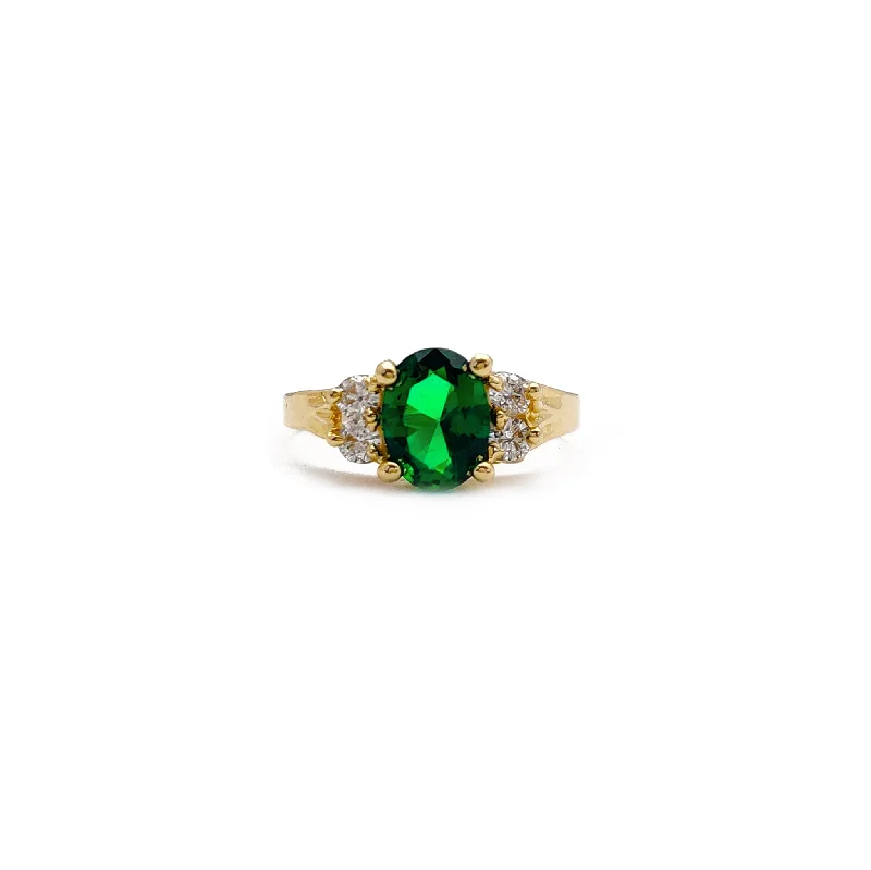 women's rings with geometric design -Green Oval Stone Ring (14K)