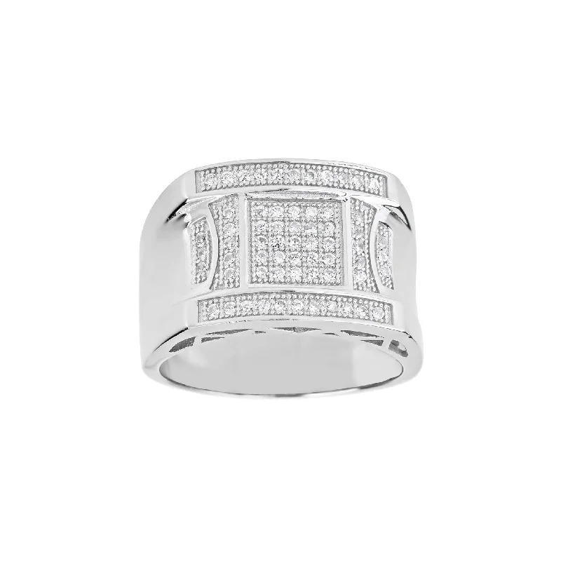 women's rings with engraved band -Iced-Out Square Men's Ring (Silver)