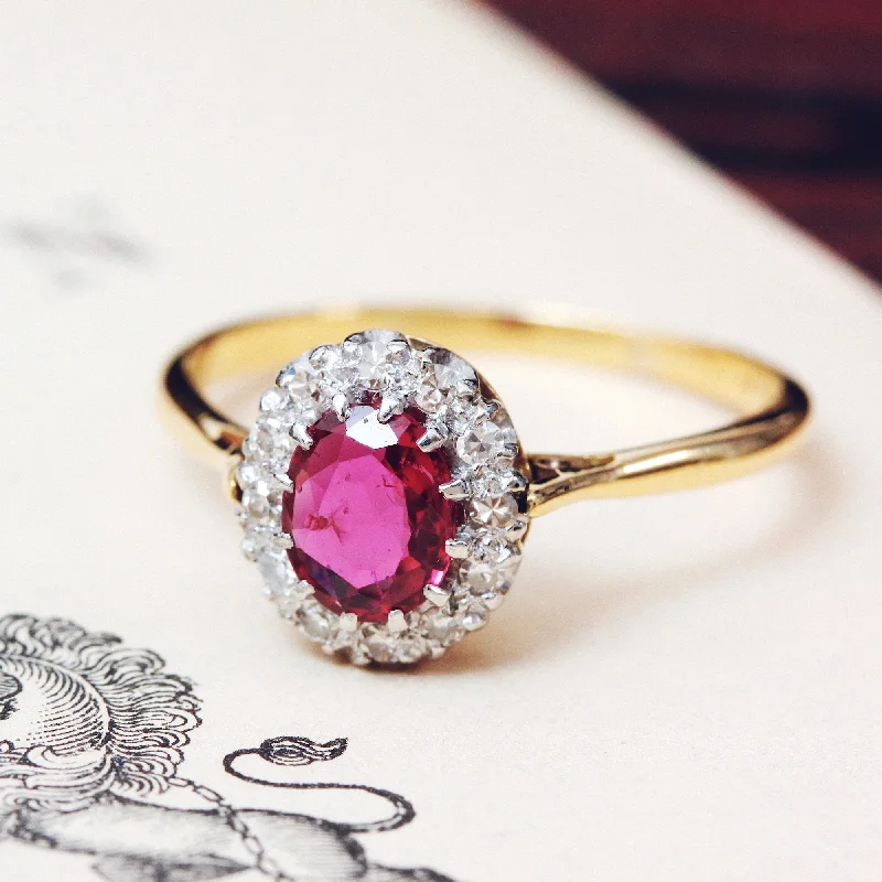 women's engagement rings with cathedral design -Perfect Harmony Vintage Ruby & Diamond Cluster Ring